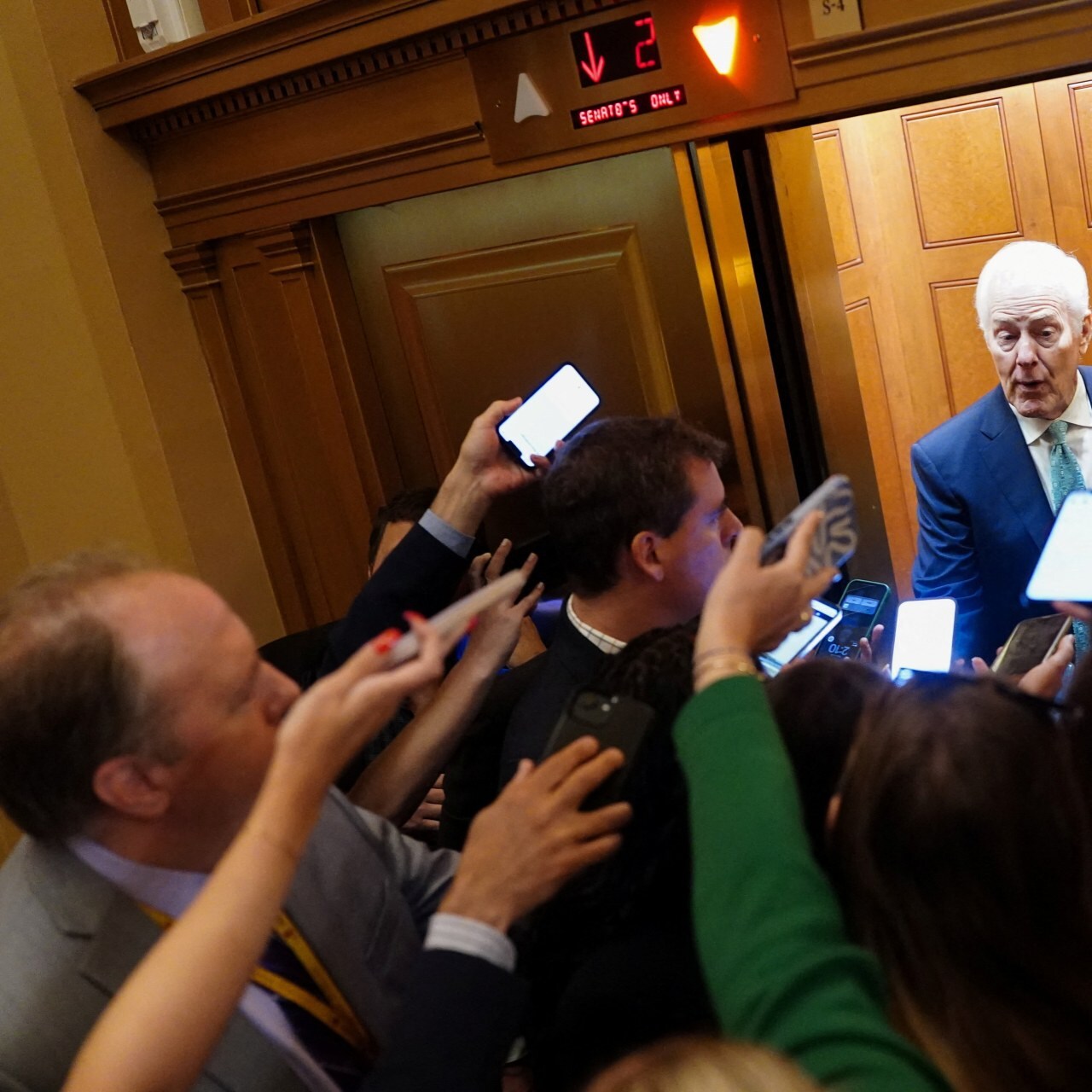 Sen. John Cornyn spoke to members of the media while in an elevator in the U.S. Capitol on Wednesday. Sen. John Cornyn spoke to members of the media while in an elevator in the U.S. Capitol on Wednesday.