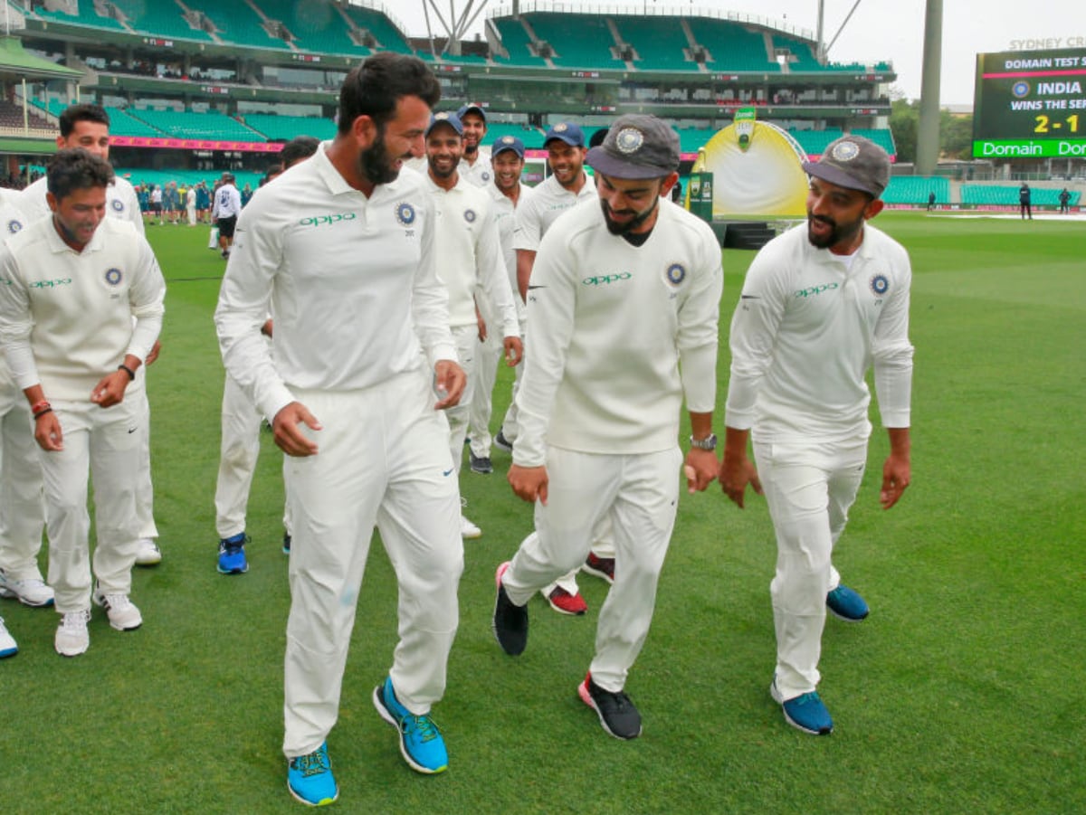 Cheteshwar Pujara, Virat Kohli and Ajinkya Rahane shake a leg after India won their maiden Test series in Australia (AFP) Cheteshwar Pujara, Virat Kohli and Ajinkya Rahane shake a leg after India won their maiden Test series in Australia (AFP)