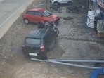 A screengrab of the CCTV video showing the moment when the car hit the man. (HT)