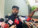 Cockroach Janata Party (CJP) founder Abhijeet Dipke addresses the media, in Chhatrapati Sambhajinagar. 