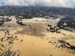An aerial view of flood-affected areas of Jajpur, Bhadrak and Baleswar in Odisha. (PTI)