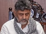 Karnataka chief minister DK Shivakumar chairing a meeting to review the Cauvery water situation. (PTI)