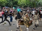 Chaos at the site amid the protest of Cockroach Janta Party (CJP) at Jantar Mantar in New Delhi.