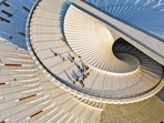 The façade of the Shanghai Grand Opera House in China forms a massive stepped space that can be climbed from the outside, and will serve as a free, 24-hour public park. (Snohetta)