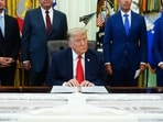 US President Donald Trump on Thursday announced an agreement for the "complete disarmament" of Hamas, calling it a critical step toward a new Palestinian government in Gaza.(AP Photo/Julia Demaree Nikhinson)