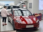 A Model 3 on display at a Tesla store in Shanghai.