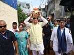 Chief Minister Pushkar Singh Dhami participates in the launch of the Samrasta Sankalp campaign during a programme in Bhagwanpur, Haridwar.