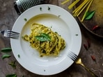 This pesto pasta recipe gets ready in just a few minutes.