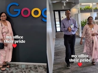 A Google employee showed his parents around his Bengaluru office, creating a heartwarming family moment.