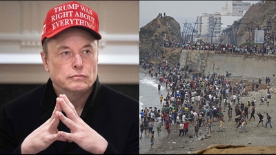 Elon Musk's response has gone viral after commenting on the ongoing migrant influx into Ceuta, Spain's North African enclave. ((Photo by Abdel Majid BZIOUAT / AFP) and (Photo by Brendan Smialowski / AFP)) Elon Musk's response has gone viral after commenting on the ongoing migrant influx into Ceuta, Spain's North African enclave. ((Photo by Abdel Majid BZIOUAT / AFP) and (Photo by Brendan Smialowski / AFP))
