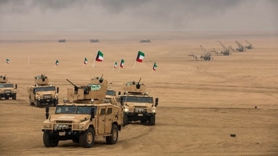 A December joint military exercise in the Kuwait desert. A December joint military exercise in the Kuwait desert.