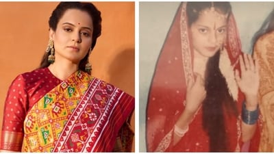 Kangana Ranaut has shared a picture from her childhood days, dressed as Sita. Kangana Ranaut has shared a picture from her childhood days, dressed as Sita.