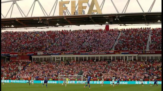 Fans attend the 2026 World Cup round of 32 football match between Portugal and Croatia at the Toronto Stadium in Toronto, Canada on July 2. (AFP)
