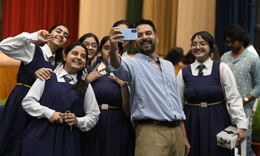 Namit Das with the students of La Martiniere Girls College on his recent visit to Lucknow