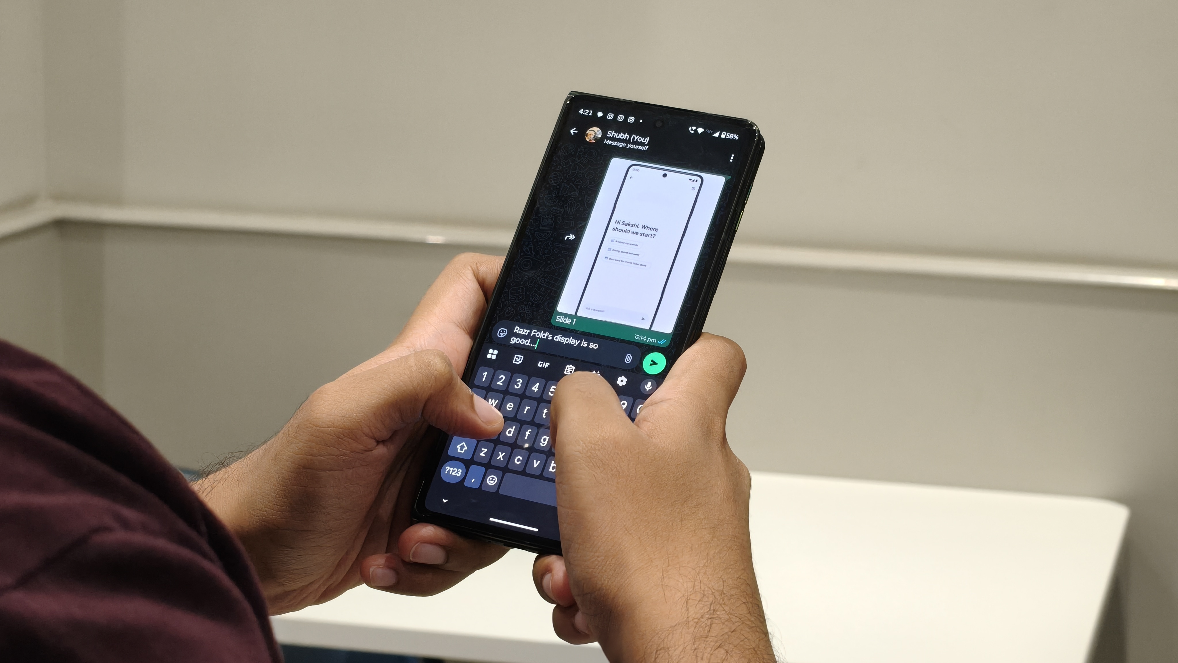 The cover display feels familiar, spacious, and every bit as vibrant as the internal screen. (Shubh Bhushan - Hindustan Times)