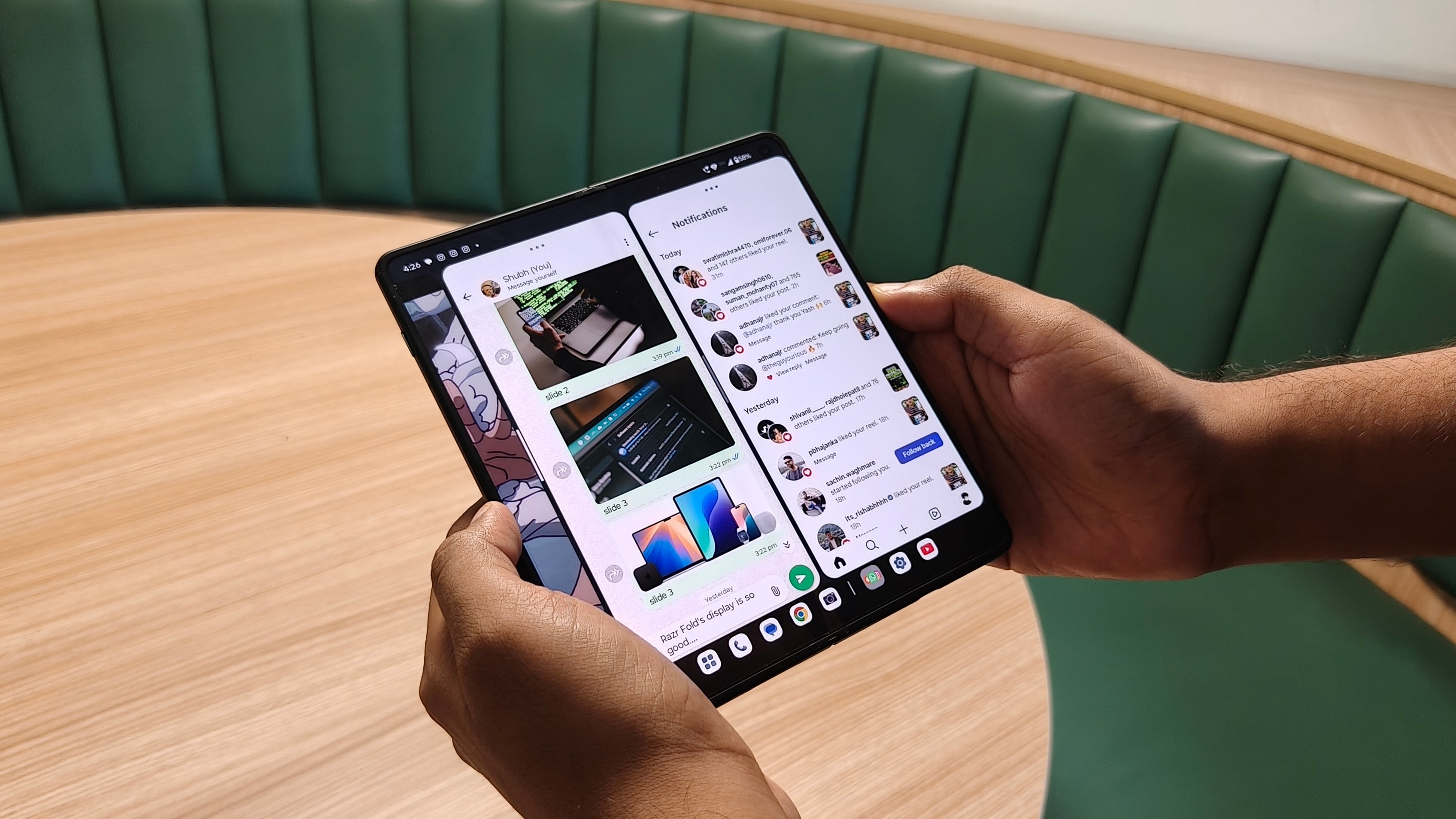 Three-finger gestures simplify multitasking, making the foldable display feel purpose-built for productivity and convenience. (Shubh Bhushan - Hindustan Times)