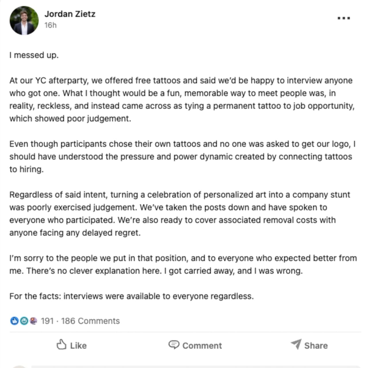 Jordan Zietz's post on LinkedIn. Jordan Zietz's post on LinkedIn.