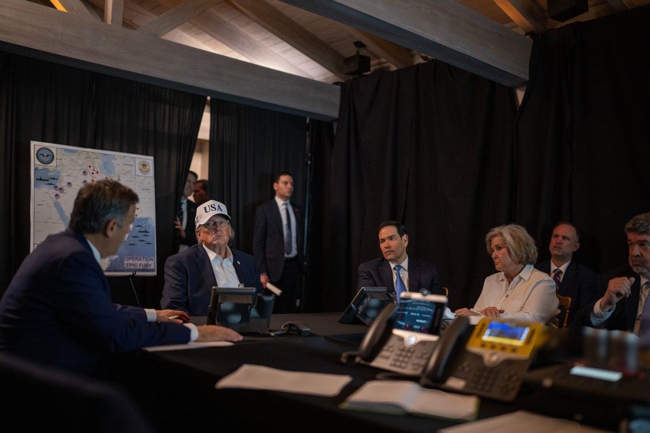 Trump and advisers at Mar-a-Lago on Feb. 28, when the U.S. launched strikes on Iran. Trump and advisers at Mar-a-Lago on Feb. 28, when the U.S. launched strikes on Iran.