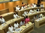 Councillors during the General House meeting at MC office in Sector 17, Chandigarh on Friday. (Keshav Singh/HT)