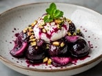 Slow cooked jamun and burrata with jamun glacé by Chef Nishant Choubey
