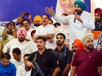 Punjab Pradesh Congress Committee president Amarinder Singh Raja Warring addressing party workers during the ‘Har Booth Mazboot’ campaign of Congress in Patiala on Saturday. (ANI)