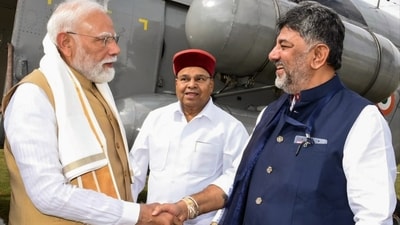 "We want to work together. I appeal to you, let us all work together,” Shivakumar told PM Modi during his speech. (X/ @DKShivakumar )