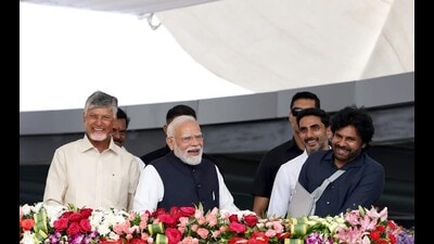He described the day as a landmark in Andhra Pradesh’s march towards achieving the ‘Swarna Andhra Vision.’ (HT Photo) He described the day as a landmark in Andhra Pradesh’s march towards achieving the ‘Swarna Andhra Vision.’ (HT Photo)