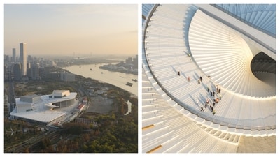Outside, the façade itself forms a massive stepped space that will serve as a free, 24-hour park and lookout point for the city’s people. The 10-storey helical façade was designed by the Norwegian firm Snohetta. Outside, the façade itself forms a massive stepped space that will serve as a free, 24-hour park and lookout point for the city’s people. The 10-storey helical façade was designed by the Norwegian firm Snohetta.