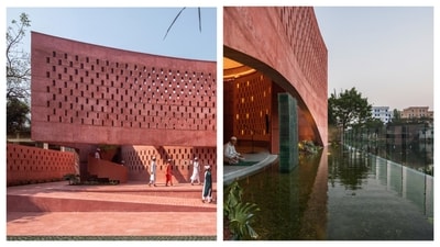 The unusual Zebun-Nessa Mosque in Dhaka, crafted in pink concrete, uses light-filtering motifs across double-layered walls to create a “breathing pavilion” that invites sunlight and ventilation in, keeping energy use low. Designed by the Dhaka-based Studio Morphogenesis, it won a RIBA (Royal Institute of British Architects) award this year. The unusual Zebun-Nessa Mosque in Dhaka, crafted in pink concrete, uses light-filtering motifs across double-layered walls to create a “breathing pavilion” that invites sunlight and ventilation in, keeping energy use low. Designed by the Dhaka-based Studio Morphogenesis, it won a RIBA (Royal Institute of British Architects) award this year. 