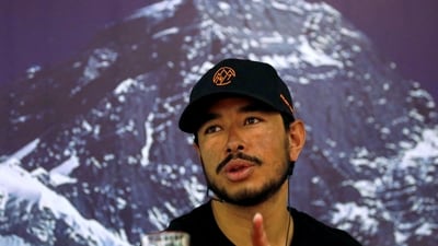 Nirmal Purja during a news conference after climbing six mountains including Mt. Everest in Kathmandu, Nepal May 28, 2019. (REUTERS)