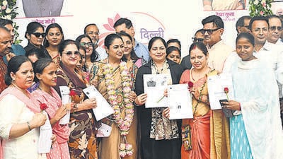 Nearly 1.7 million eligible women are to receive ₹2,500 per month. (Sonu Mehta/HT Photo) Nearly 1.7 million eligible women are to receive ₹2,500 per month. (Sonu Mehta/HT Photo)