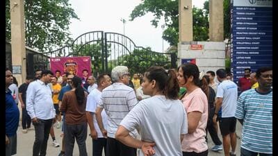 Responding to the allegations, Vineeth Rajput, the stadium’s estate manager, denied that any commercial construction was underway. (Sunil Ghosh / HT) Responding to the allegations, Vineeth Rajput, the stadium’s estate manager, denied that any commercial construction was underway. (Sunil Ghosh / HT)