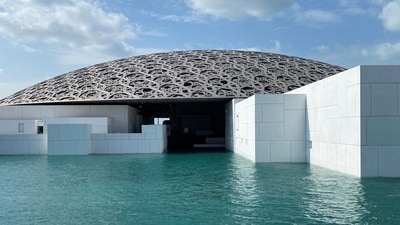 Also on Saadiyat Island, the Louvre Abu Dhabi, the first Louvre facility outside France, its turtle-shell-like structure covered in intricate metal work. (Wikimedia) Also on Saadiyat Island, the Louvre Abu Dhabi, the first Louvre facility outside France, its turtle-shell-like structure covered in intricate metal work. (Wikimedia)
