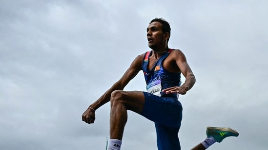 India's Selva Prabhu Thirumaran competes in the men's triple jump final. (AFP)