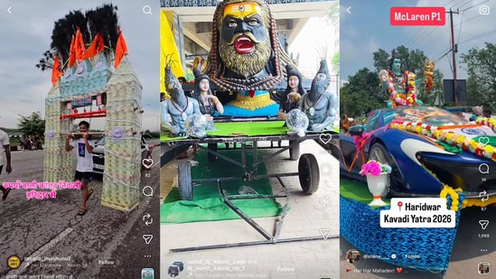 Creative kanwar designs by devotees undertaking Kanwar Yatra 2026.
