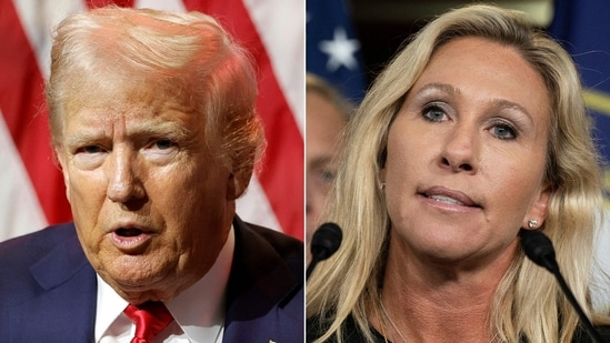 COMBO -MTG, Tucker Carlson push political party after Trump rift (Photo by KAMIL KRZACZYNSKI and JIM WATSON / AFP)