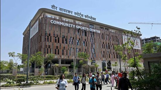File image of people visiting the Veer Savarkar Sports Complex, a venue for the 2030 Commonwealth Games in Ahmedabad on May 23, 2026. (AFP)