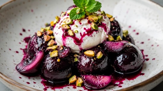 Slow cooked jamun and burrata with jamun glacé by Chef Nishant Choubey