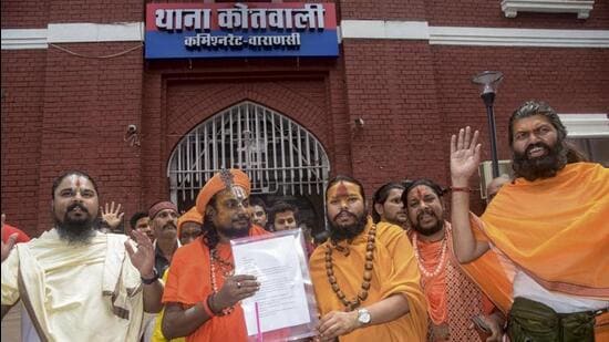 Seers submitted an application in Varanasi on Saturday to register an FIR against MPs after a protest over the alleged embezzlement of donations at the Ram temple. (PTI PHOTO)