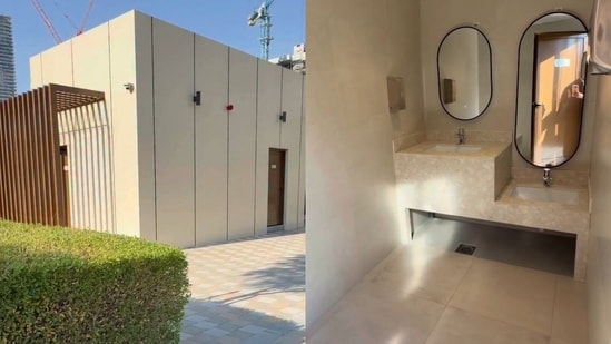 A woman showed the inside of a clean public washroom in Dubai, calling it cleaner than many homes.