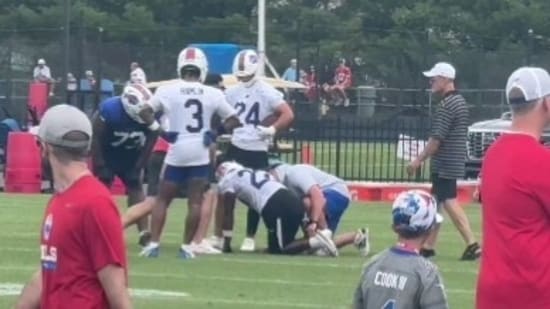 Bills safety C.J. Gardner-Johnson suffered a lower right leg injury during practice and was carted off. 