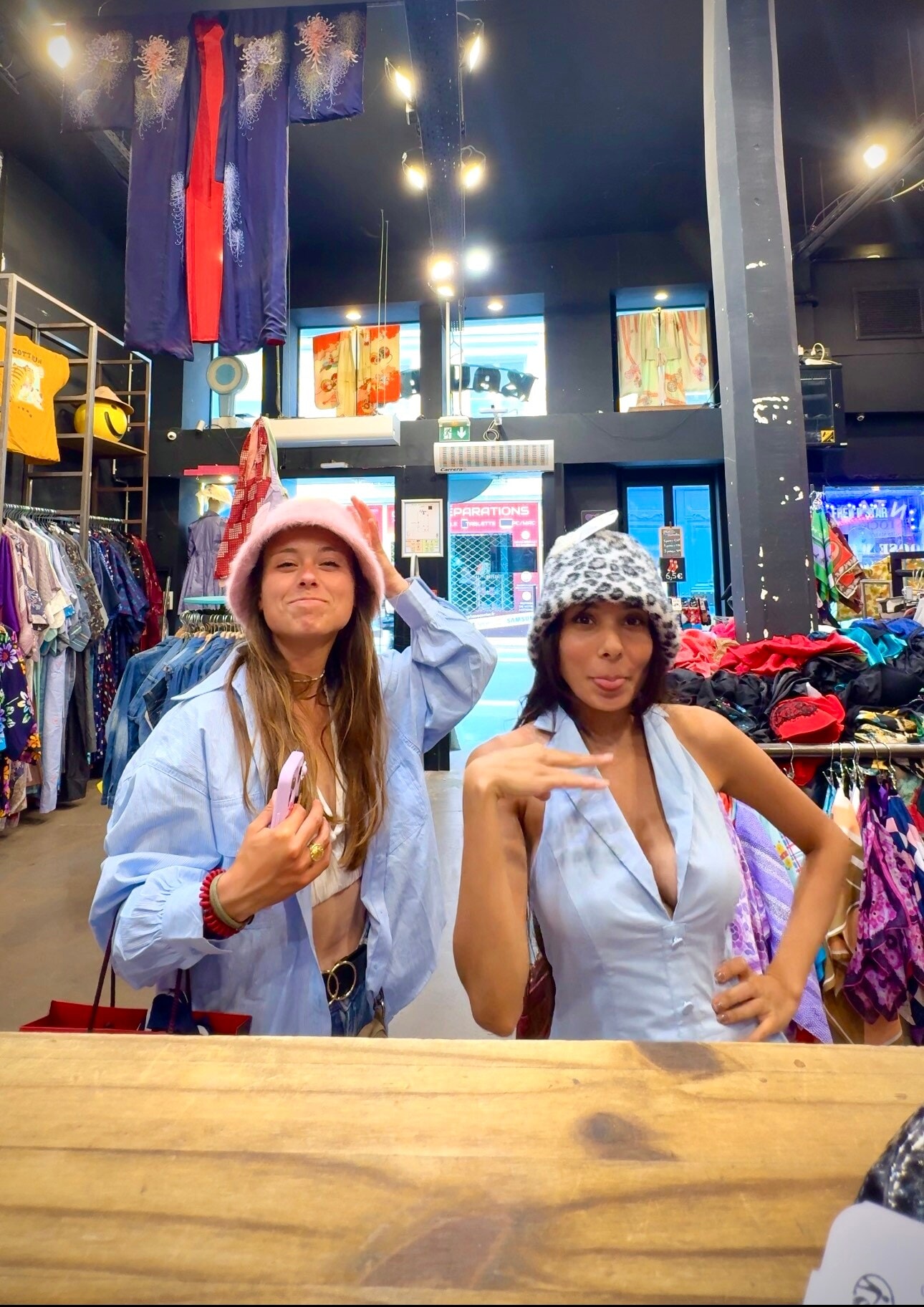 Mahi Sharma with her friend, Margaux, in local thrift stores in Paris