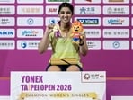India’s Tanvi Sharma poses with her medal after winning the BWF Taipei Open badminton tournament on Sunday. (Badmintonphoto)