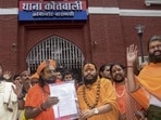 Seers submitted an application in Varanasi on Saturday to register an FIR against MPs after a protest over the alleged embezzlement of donations at the Ram temple. (PTI PHOTO)