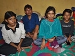 Thane, India - August -01, 2026: After building collapsed in Bhiwandi , Arvind shah with Wife Sunita and Daughter Komal and Son Yuvraj , A family Staying at the Samaj mandir hall ,in Thane ,in Mumbai, India, on, Saturday, August -01, 2026. ( photo by Praful Gangurde / Hindustan Times )