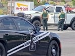 Emergency responders at the site of a fatal shooting incident in Twin Falls, Idaho, August 1.