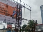 Unauthorised hoardings continue to appear at Hinjewadi Chowk despite repeated demolition drives by Pune Metropolitan Region Development Authority. (HT)