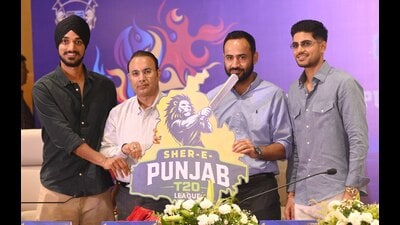 (From Left) Indian Cricketer Asrshdeep Singh, PCA president Amarjit Mehta, PCA secretary Gurmeet Singh Meet Hayer and cricketer Shubman Gill during launch of the Sher-E- Punjab T20 League 2026 at Maharaja Yadavindra Singh International Criket Stadium, Mullanpur, New Chandigarh on Sunday. (Keshav Singh/HT) (From Left) Indian Cricketer Asrshdeep Singh, PCA president Amarjit Mehta, PCA secretary Gurmeet Singh Meet Hayer and cricketer Shubman Gill during launch of the Sher-E- Punjab T20 League 2026 at Maharaja Yadavindra Singh International Criket Stadium, Mullanpur, New Chandigarh on Sunday. (Keshav Singh/HT)