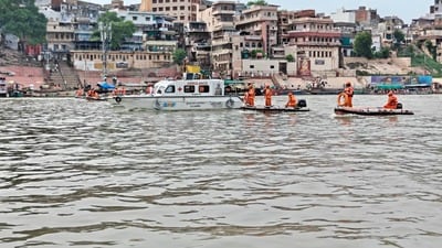 A specialised team of the 11th Battalion remains deployed at the Ganga ghats throughout the year to respond to water-related emergencies, including operating a water ambulance (HT photo) A specialised team of the 11th Battalion remains deployed at the Ganga ghats throughout the year to respond to water-related emergencies, including operating a water ambulance (HT photo)