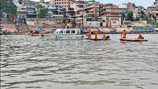 A specialised team of the 11th Battalion remains deployed at the Ganga ghats throughout the year to respond to water-related emergencies, including operating a water ambulance (HT photo)